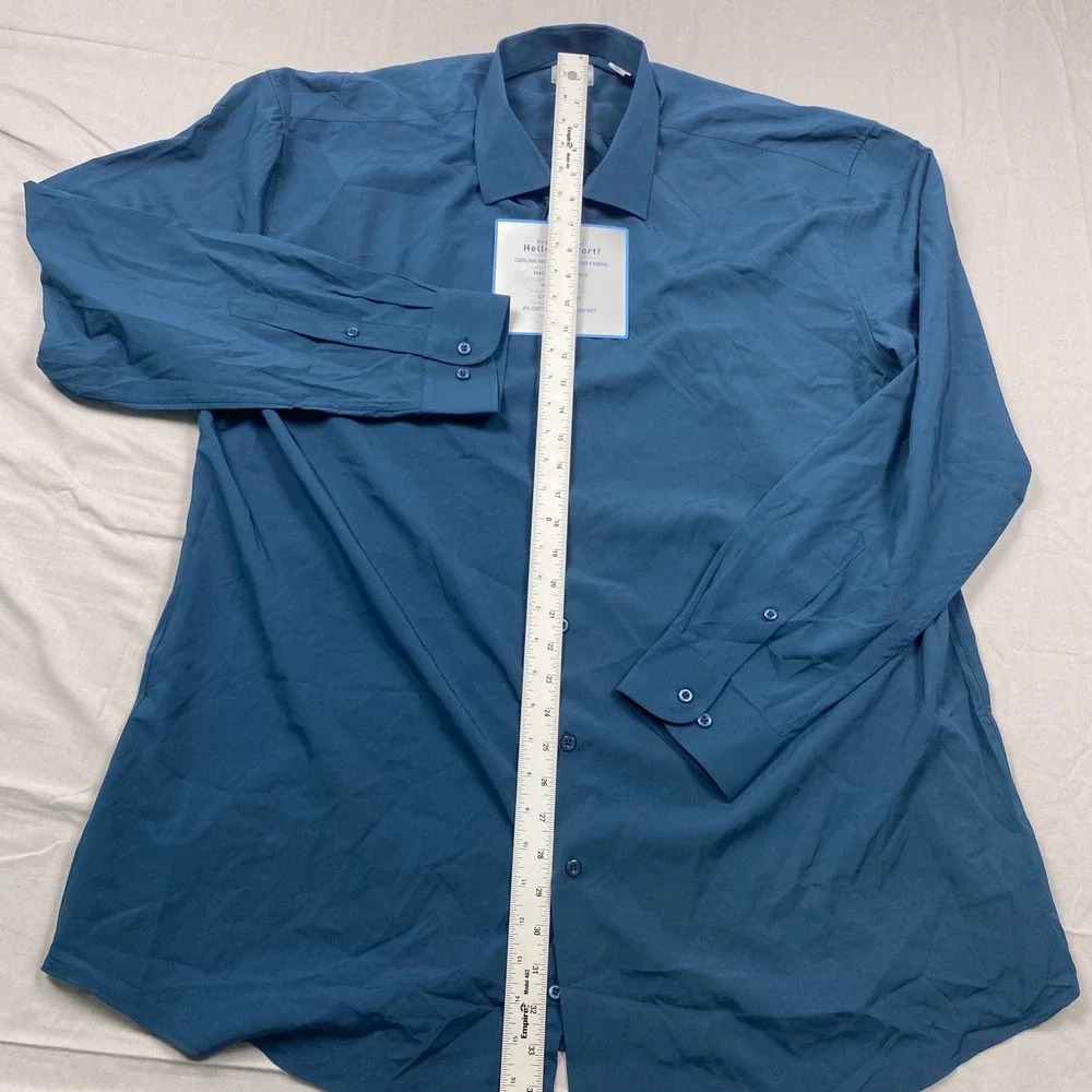 Kilburne & Finch Modern Fit Dress Shirt Mens Large Blue Stretch Moisture Wicking